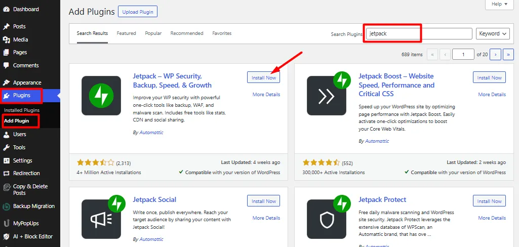 go to add plugins and install jetpack
