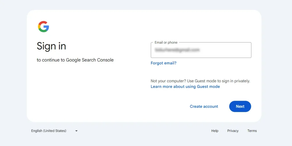 sign in to search console with google account