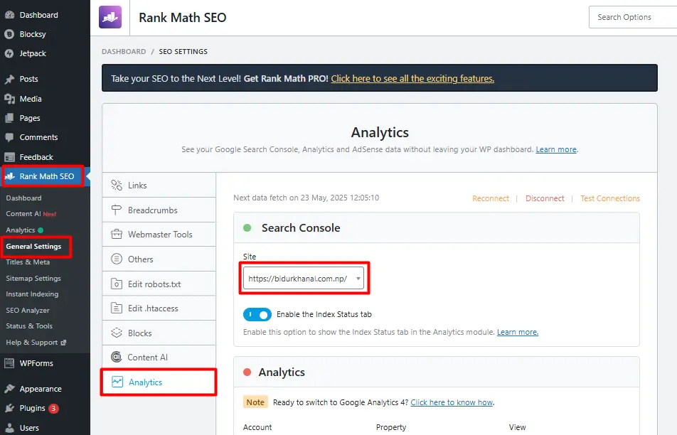 connect search console with rank math seo