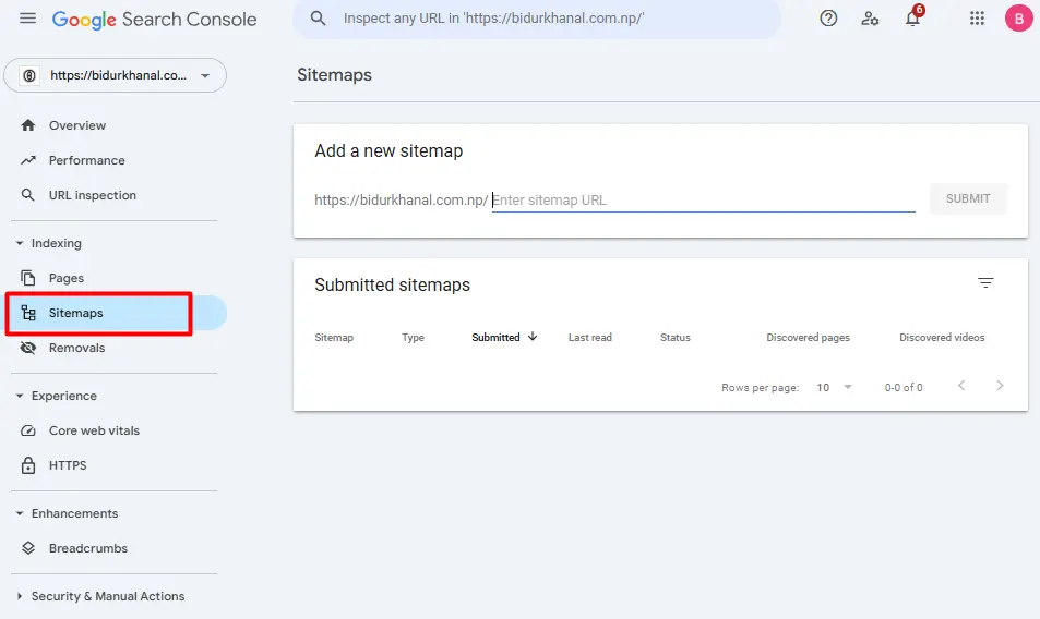 go to sitemaps from google search console dashboard